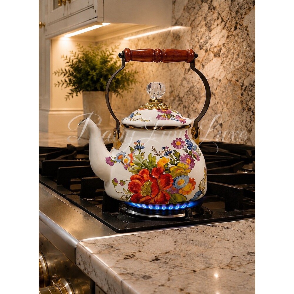 NEW MacKenzie-Childs White Flower Market 2-Qt. Tea Kettle NWOT NWOB MINT!!